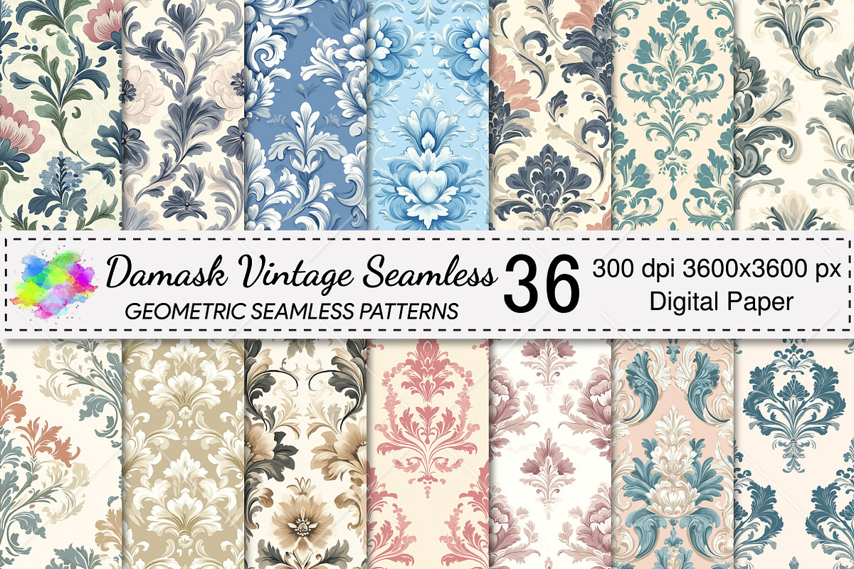 Damask Vintage Seamless Patterns, a Pattern Graphic by Canvas Craft (Photo 1 of 9)