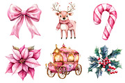 Pink Christmas Watercolor Clipart, an Illustration by Dream Creation (Thumbnail 3 of 7)
