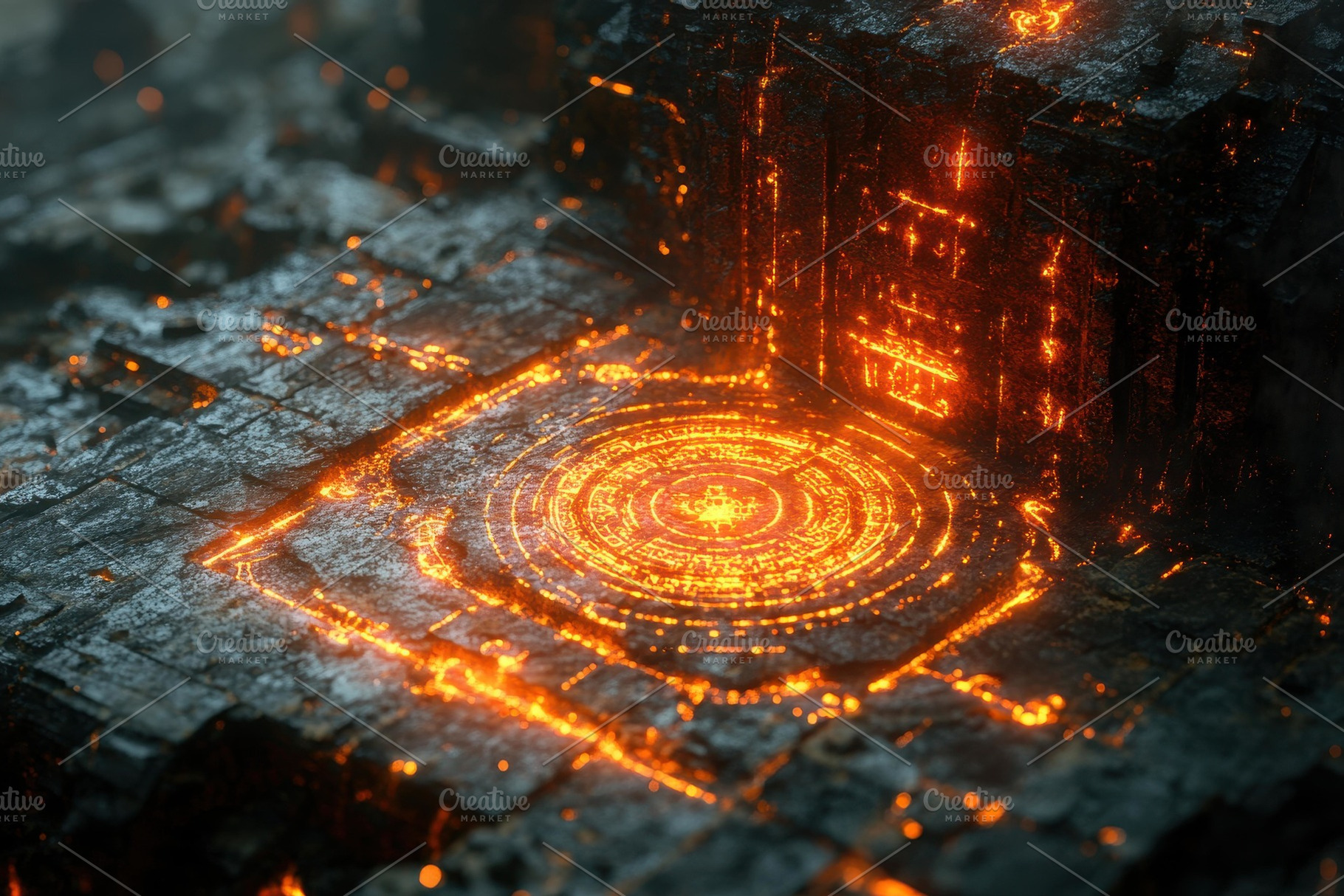 Volcanic landscape with glowing lava, a Photo by Tanuart