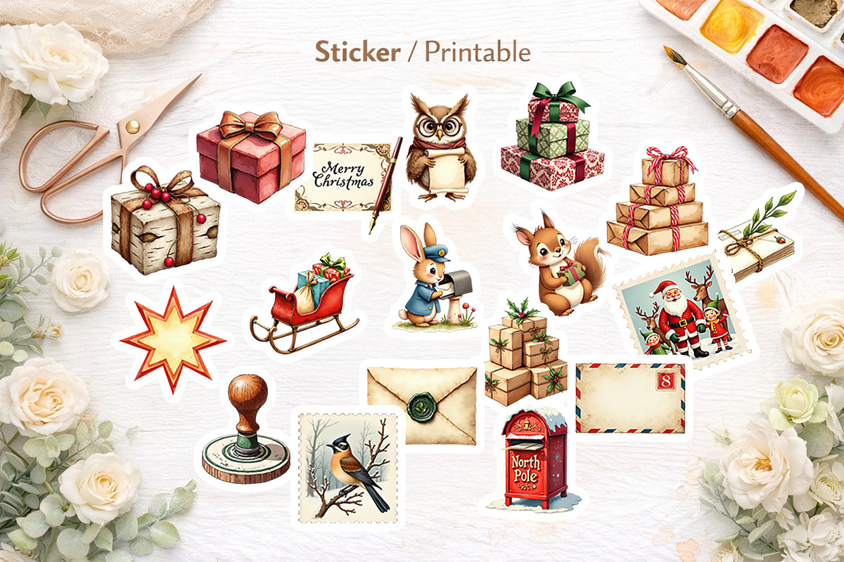 Vintage Christmas Mail Watercolor, an Illustration by Artnoy (Photo 6 of 8)