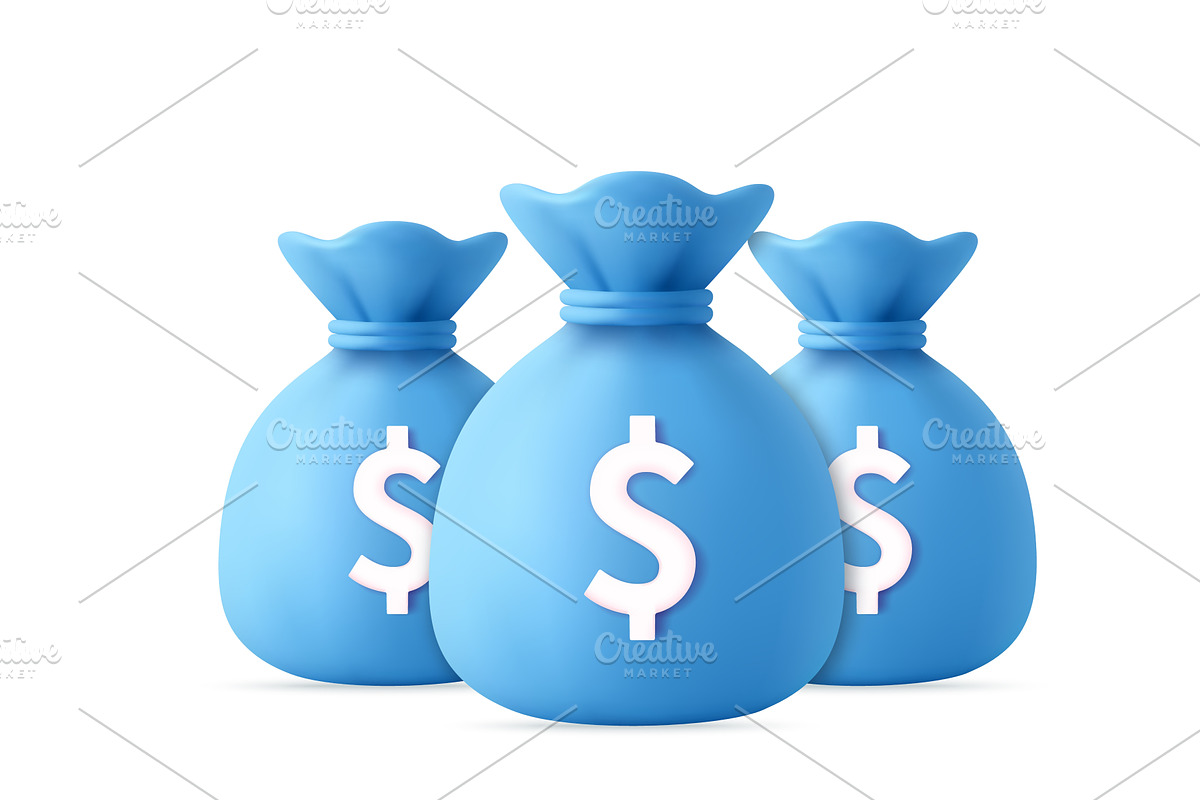 3d Multiple Money Bags Representing, a Finance Illustration by ModVector