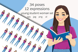 Young student woman big bundle