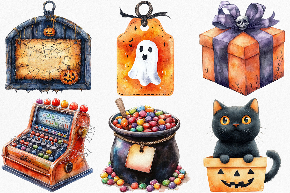 Watercolor Halloween Shop Clipart, an Illustration by Canvas Craft (Photo 3 of 8)