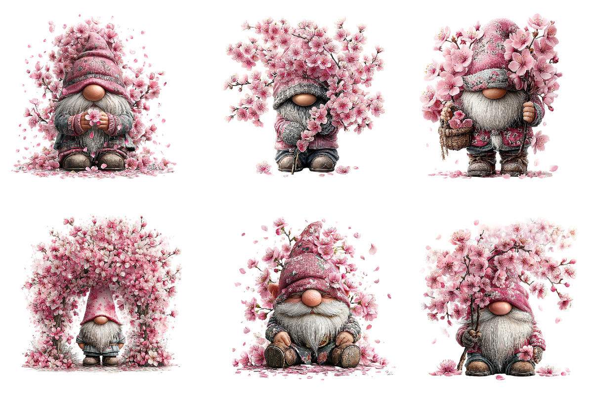 Cherry Blossom Gnome Clipart, Spring, an Illustration by Dream Creation (Photo 4 of 7)