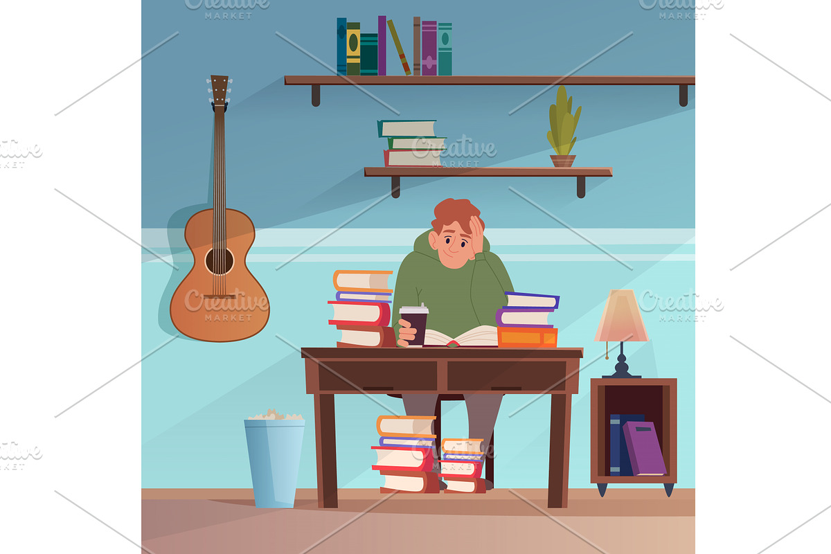 Student. male character sitting with, an Object Illustration by Onyx