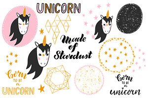 Unicorn Clip Art & Lettering Set