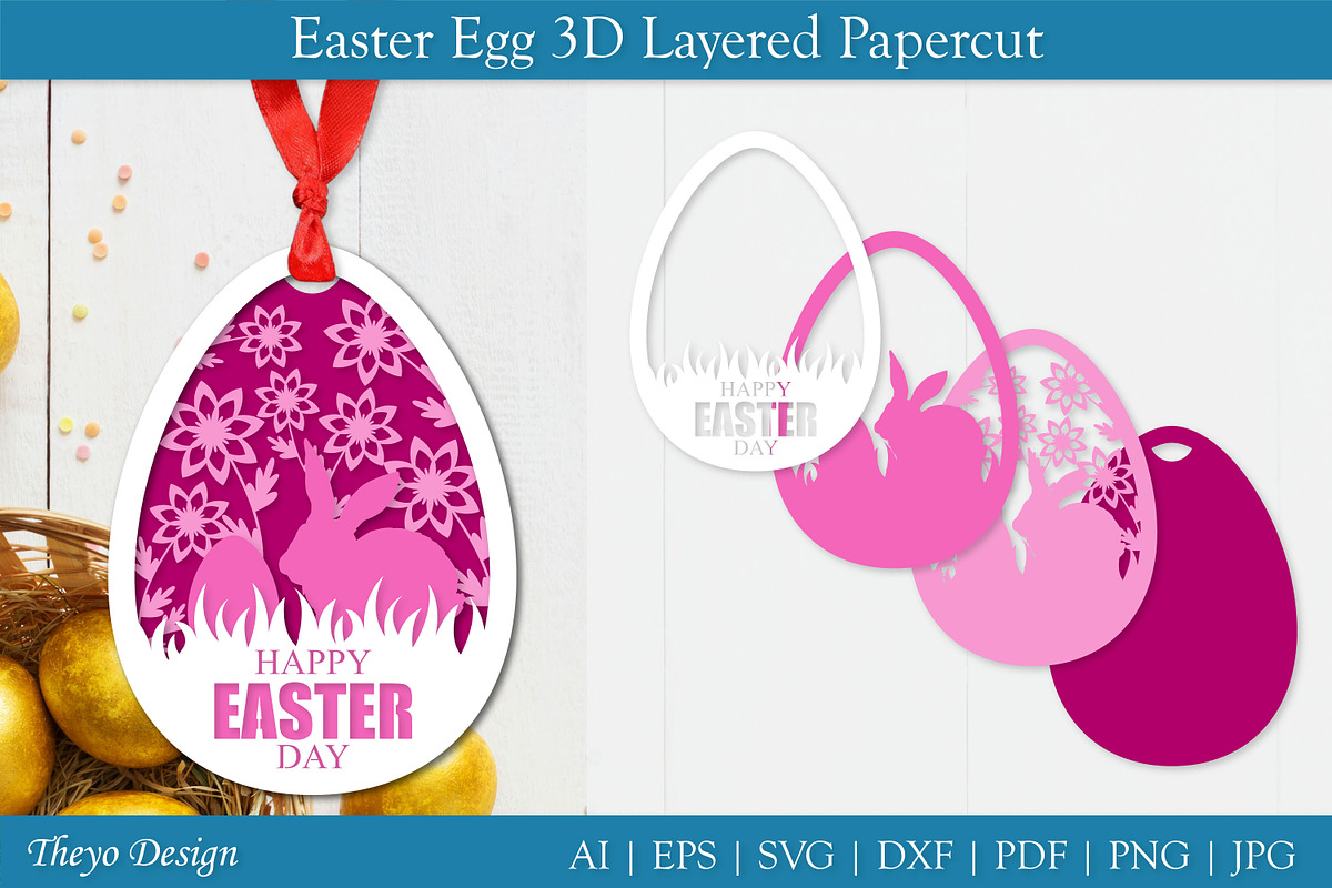 10 Easter Bunny Layered Papercut SVG, an Illustration by Theyo Design