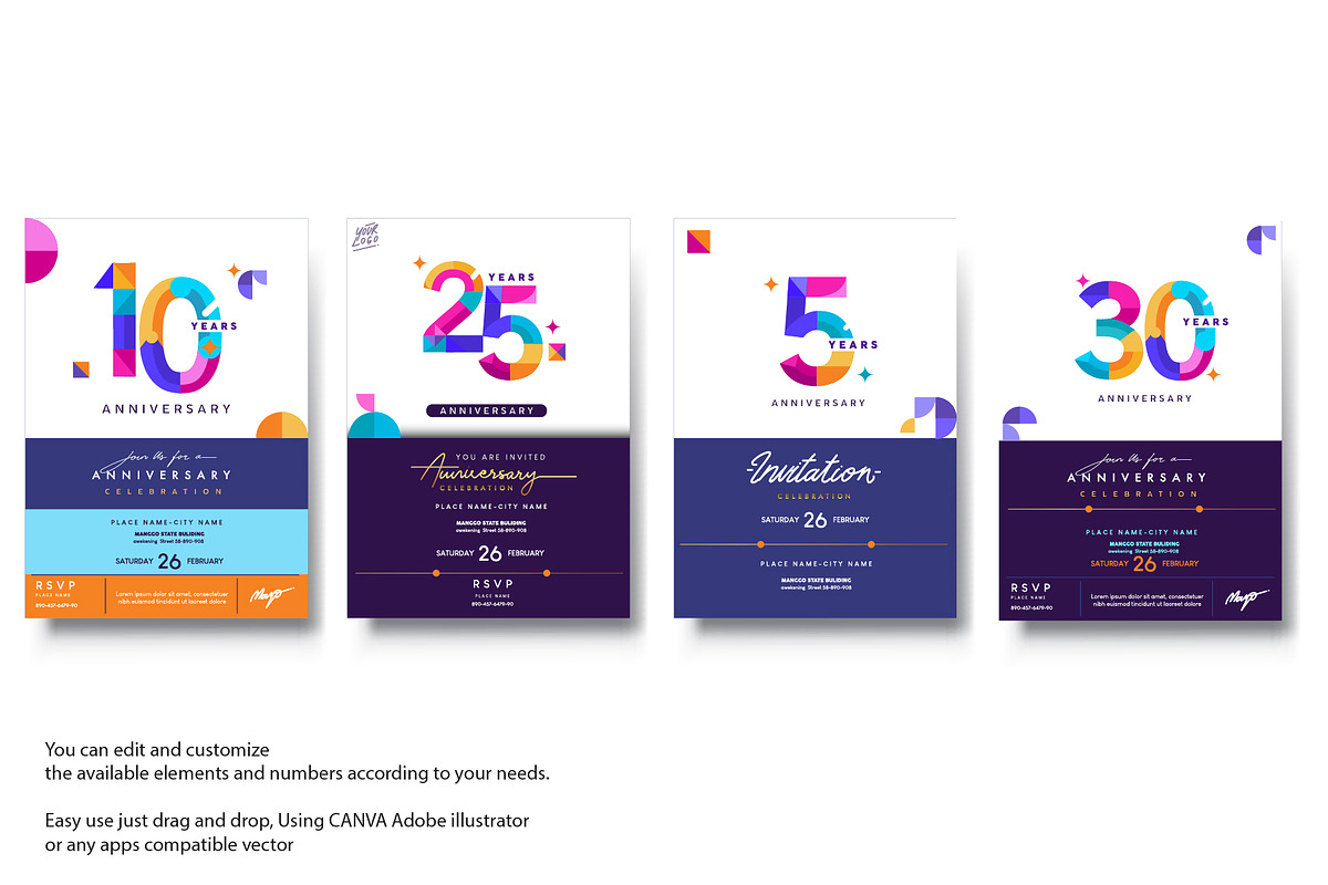 Modern Anniversary Logo Sets, an Invitation Template by OtpirusGraphic (Photo 3 of 7)