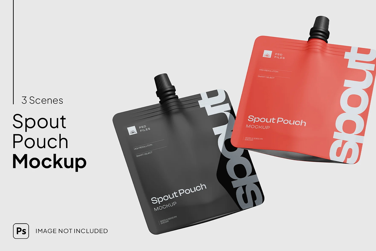 Spout Pouch Mockup 3 Scenes, a Packaging Mockup by graphicsauce
