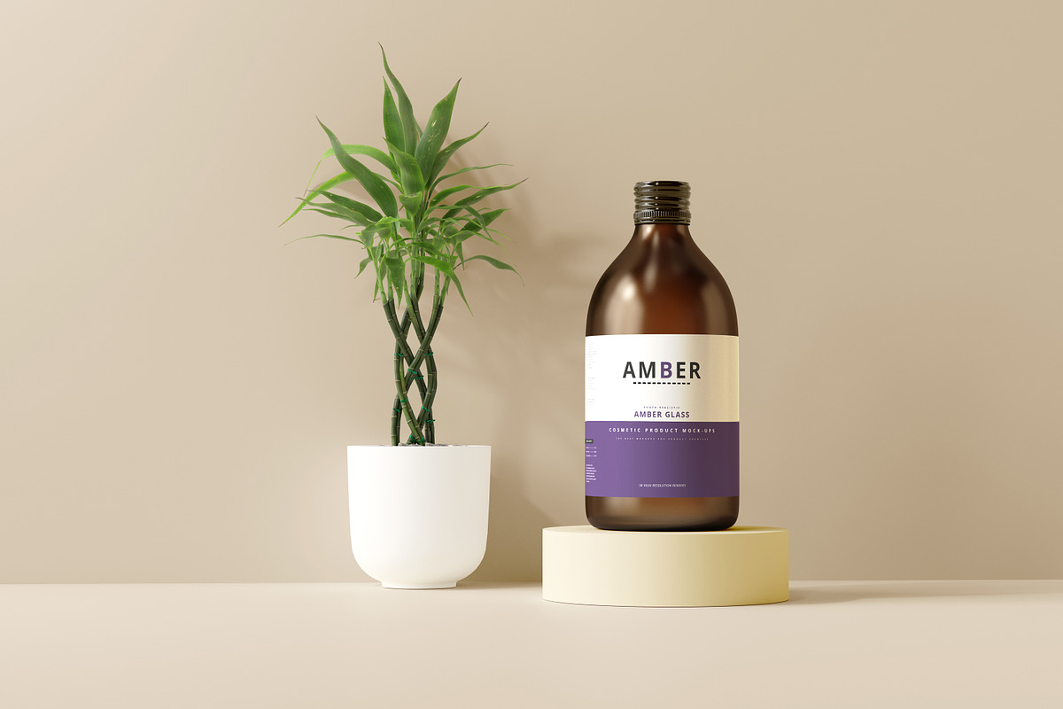 Amber Glass Bottle Mockup, a Cups & Container Mockup by pmvch (Photo 8 of 15)