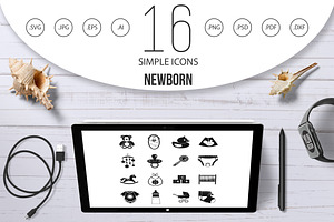 Newborn Icons Set, Simple Style