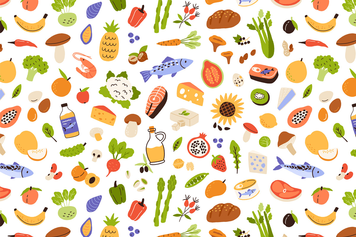 Healthy food seamless patterns, a Pattern Graphic by Good Studio (Photo 2 of 12)