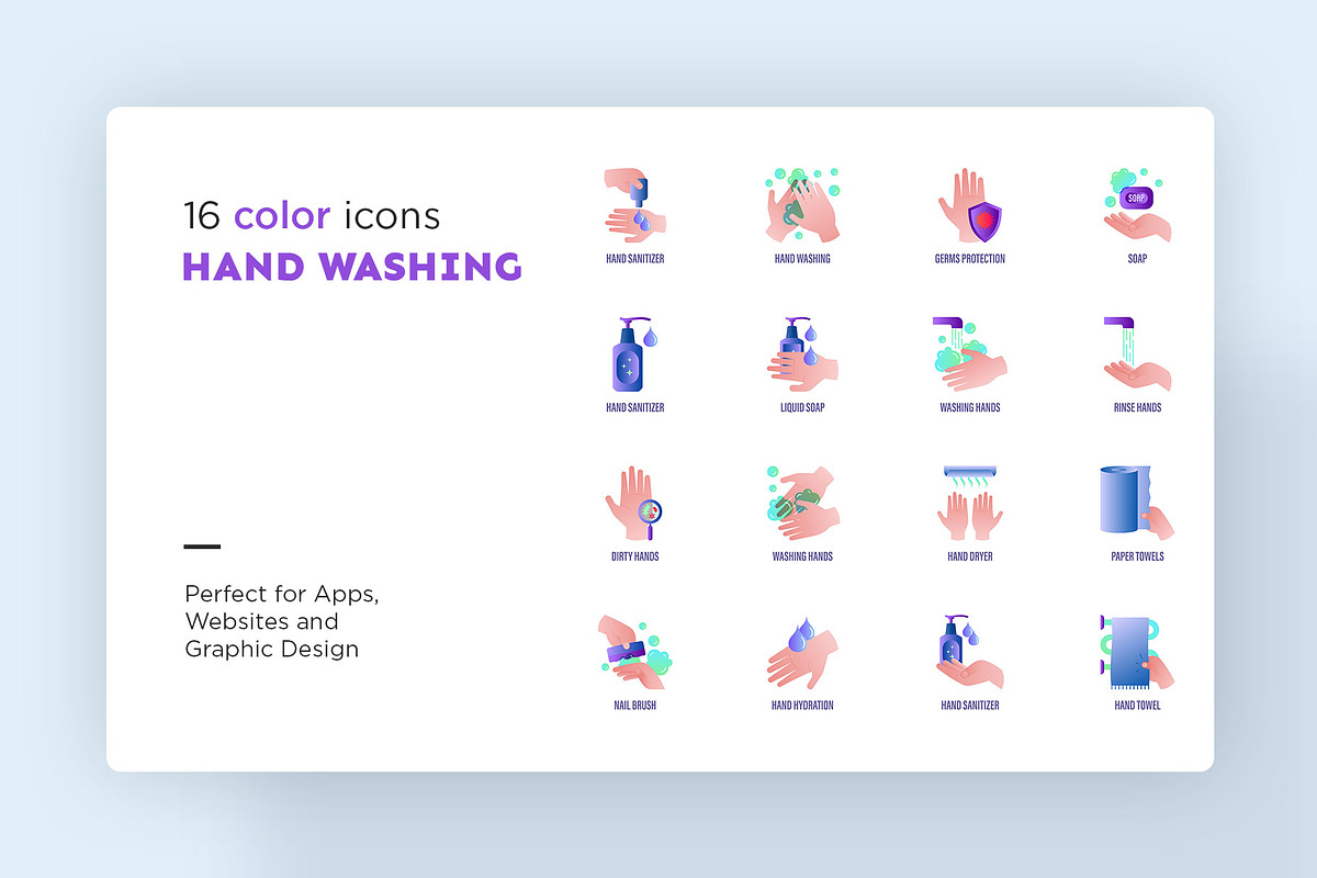 Hand Washing 32 Icons Set Hand Drawn, an Outline Icon by Marina Silence (Photo 5 of 17)