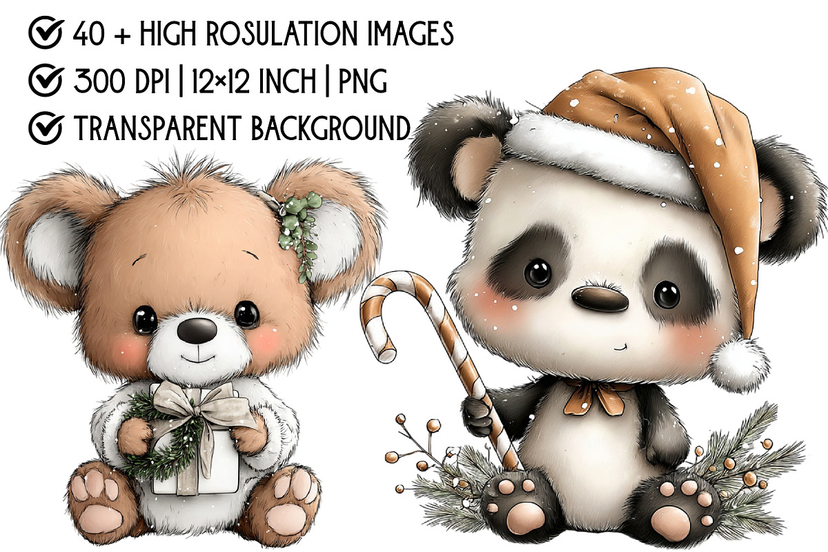 Whimsical Christmas Panda Clipart, an Illustration by Pixels.Craft (Photo 4 of 6)