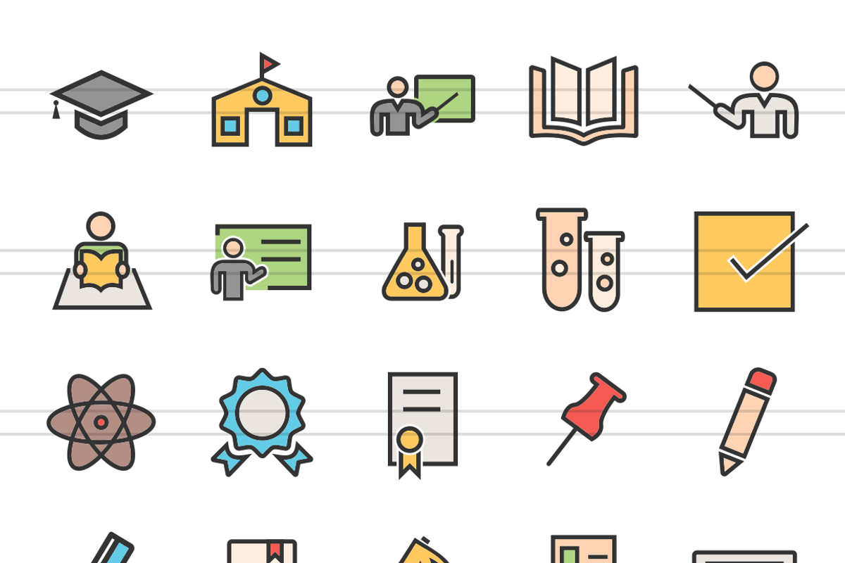 150 Academics Filled Line Icons, an Outline Icon by IconBunny (Photo 2 of 6)