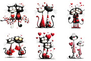 Valentine Romantic Cat Couple, an Illustration by Craft Nest (Thumbnail 3 of 9)