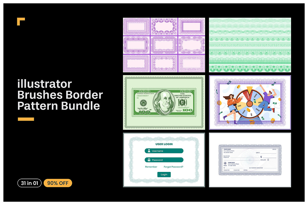 Illustrator Security Border Brush, a Brush Add-On by MRI STUDIO (Photo 5 of 26)