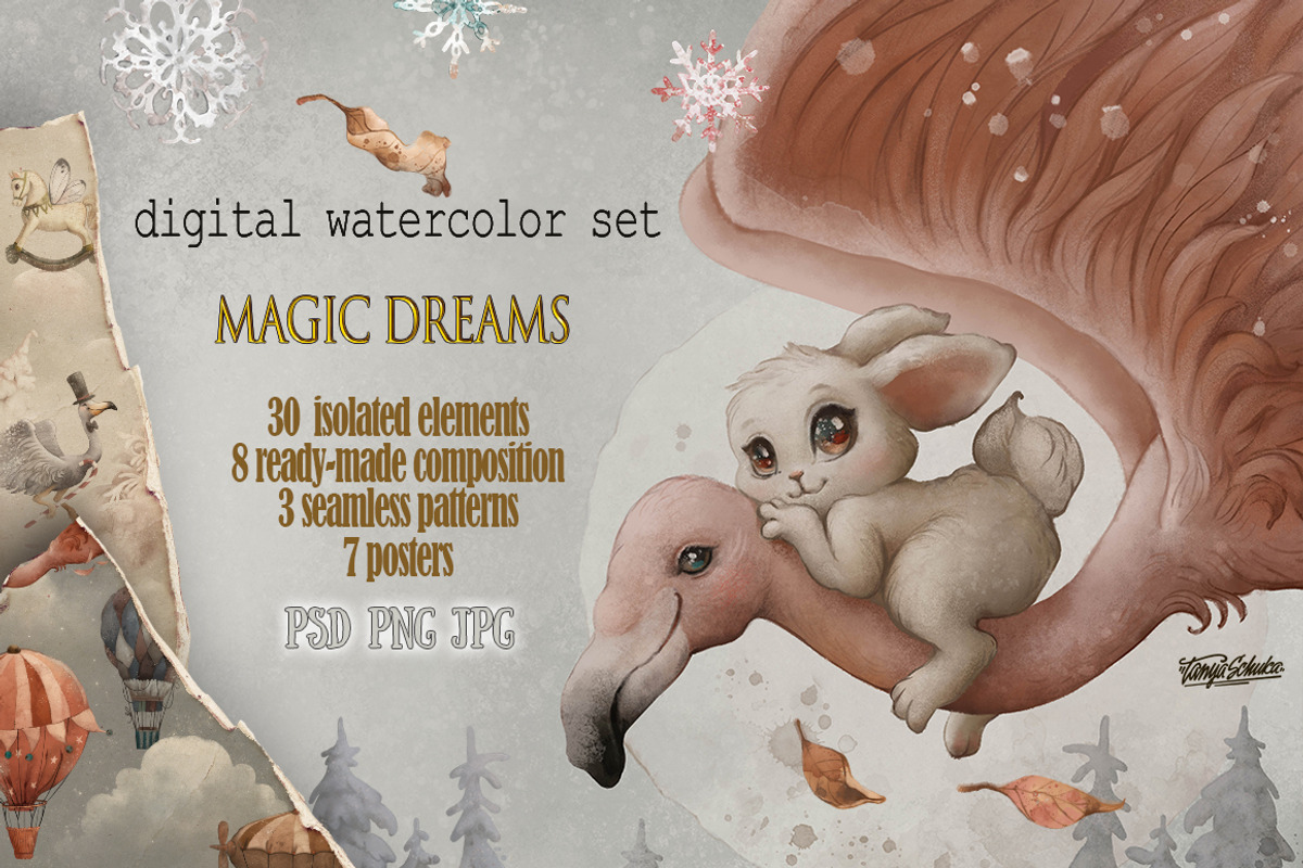 Digital watercolor vintage set, an Animal Illustration by TanyaSchuka (Photo 1 of 5)