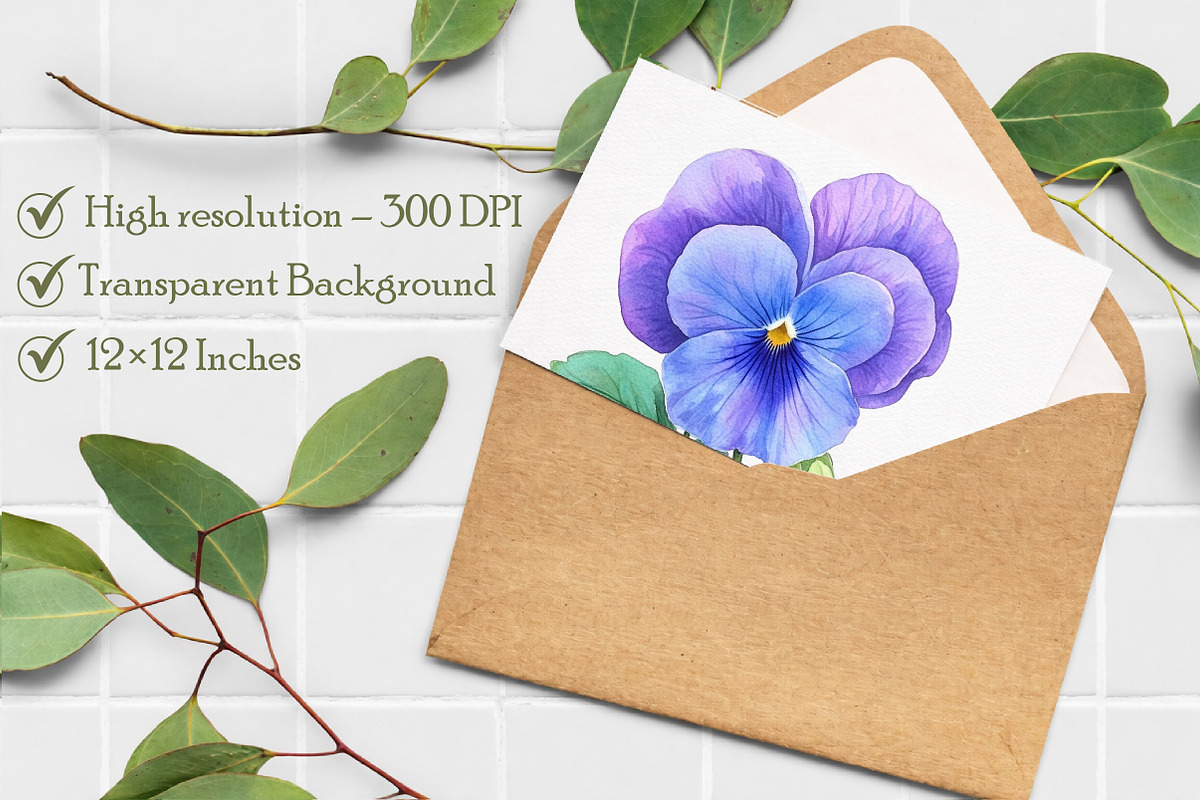 Watercolor Pansy Flowers Clipart, an Illustration by Libby Wishes (Photo 2 of 7)
