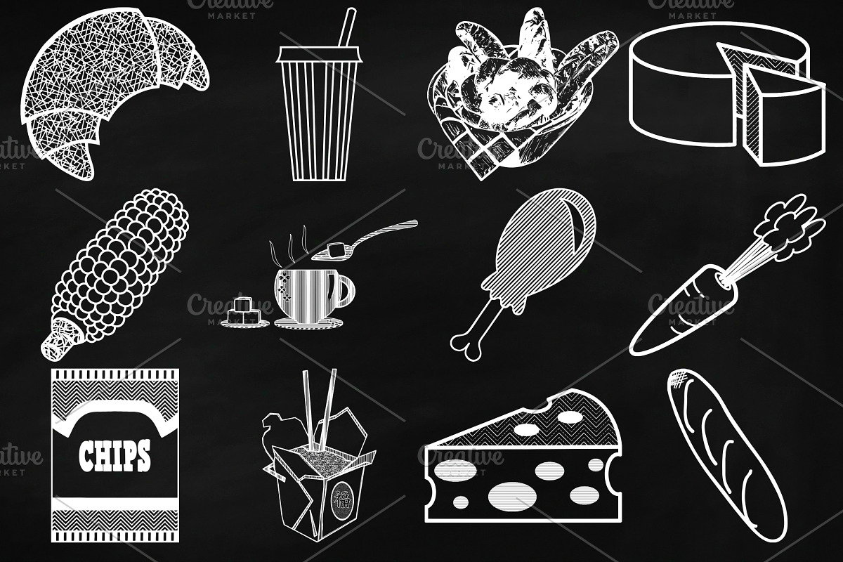 Chalk Savory Food Doodles Clip Art, a Food Illustration by FrankiesDaughtersDesign (Photo 5 of 6)
