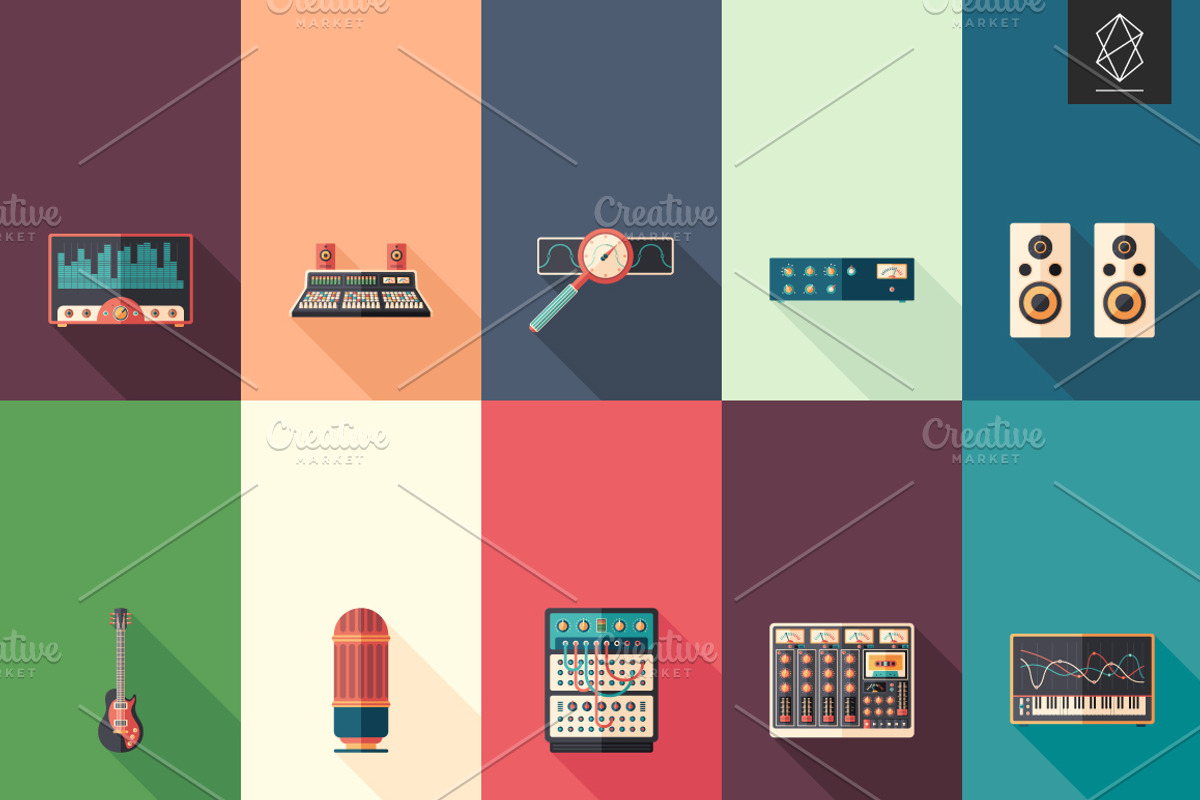 Music and multimedia flat icon set preview 2