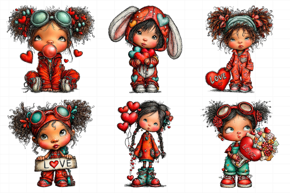 Quirky Valentine Girls Set, an Illustration by Daily.Designs (Photo 3 of 5)