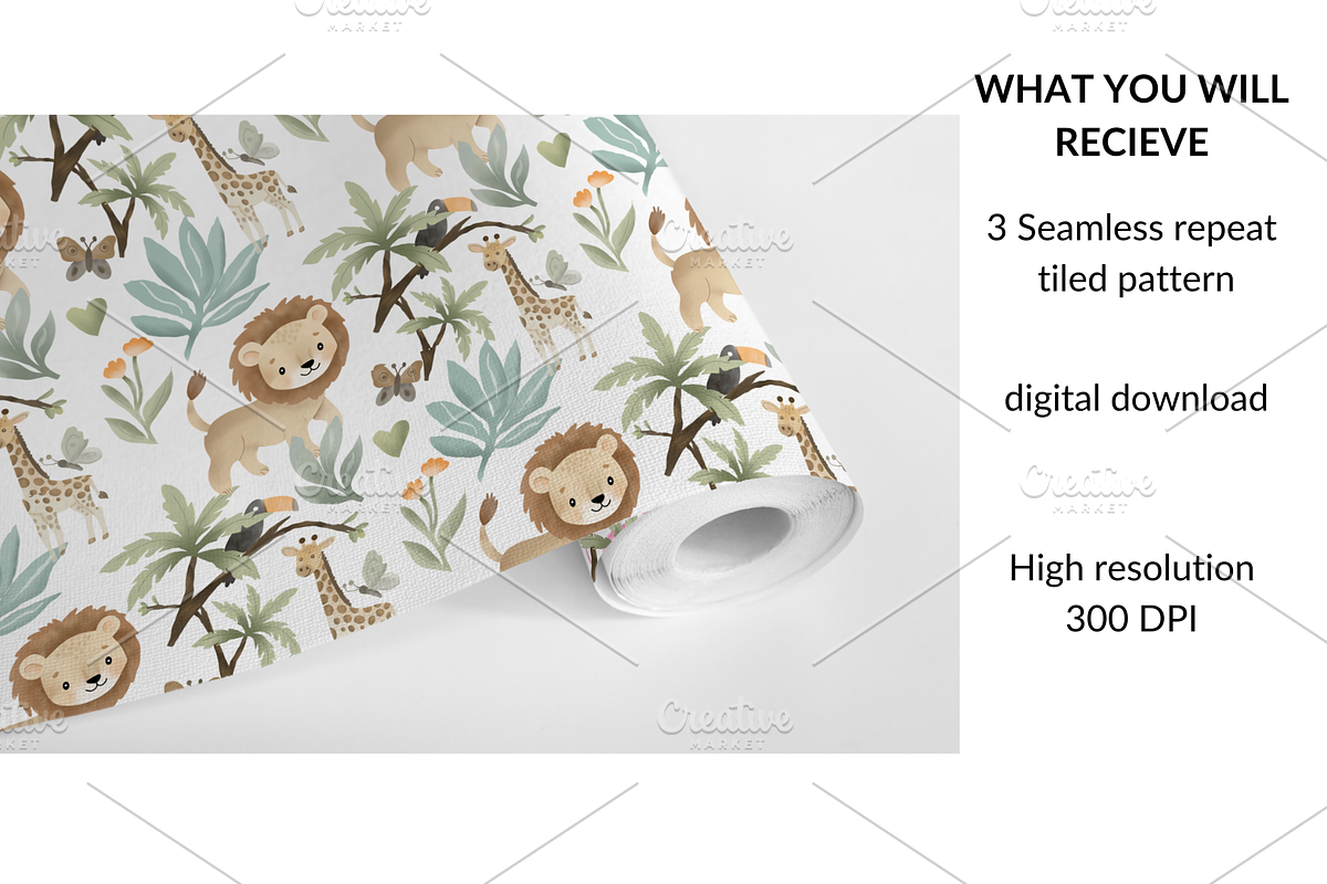 Baby Jungle Animals Seamless Pattern, a Pattern Graphic by SassyCorners (Photo 2 of 4)
