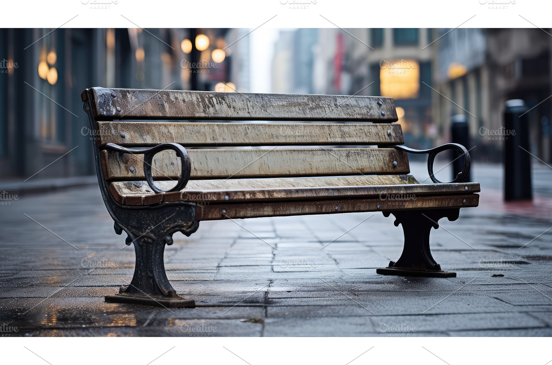city street bench ai generated, an Architecture Photo by pikepicture