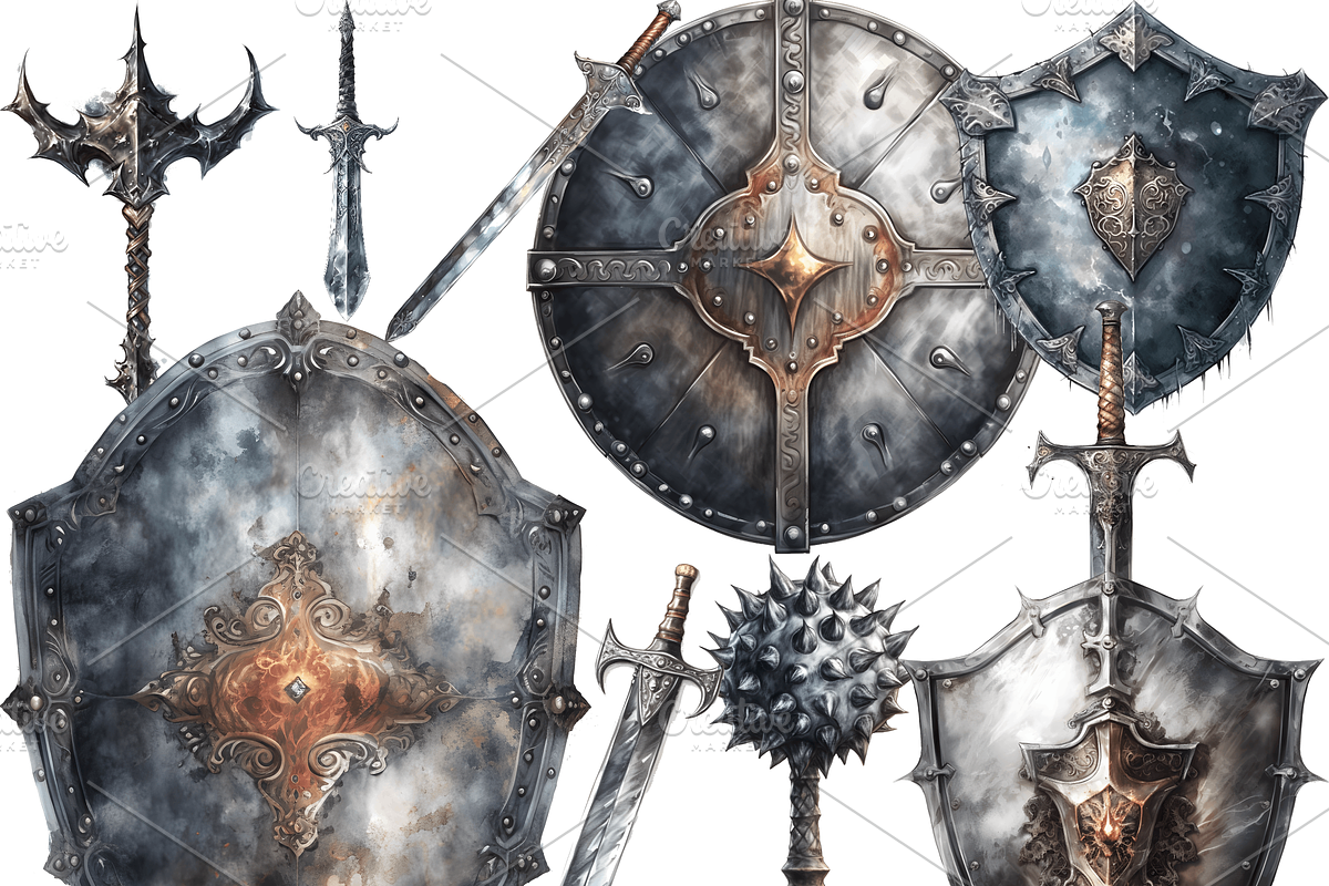 Watercolor Medieval Weapons Clipart, an Object Graphic by ArtisticTimberStudio (Photo 2 of 2)
