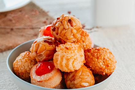 assortment of panellets typical of Catalonia, Spain, a Photo by Nito