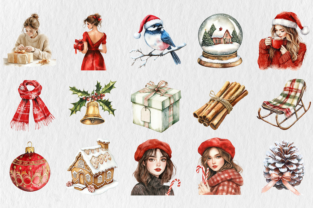 Watercolor Timeless Noel Clipart, a Seasonal Illustration by Rose Art (Photo 2 of 4)