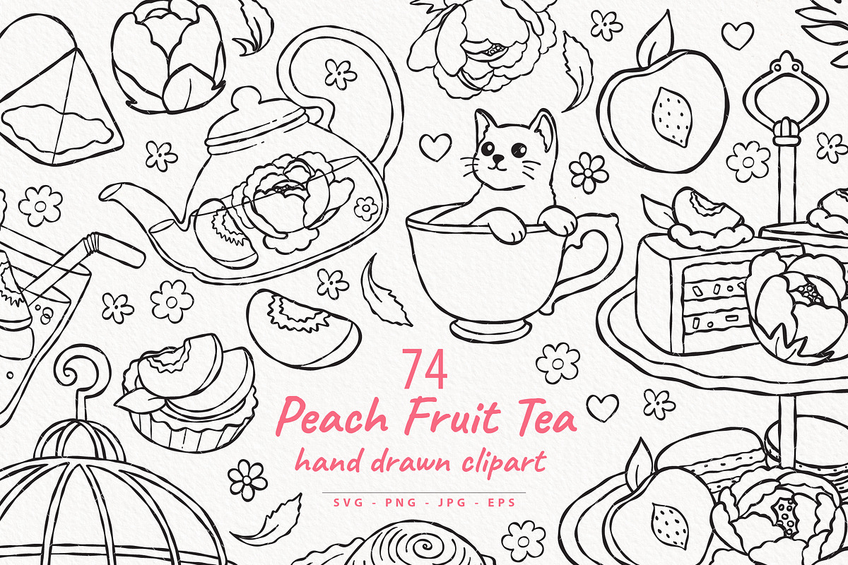 Peach Fruit Tea Clipart Line Art, a Food Illustration by TitaLivingArt (Photo 1 of 9)