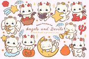 Kawaii white cat angels and devils, an Animal Illustration by Blumensdiary (Thumbnail 1 of 7)