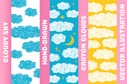 Crayon Clouds and Stars vector art, a Decorative Illustration by Neliakott ♥ (Thumbnail 1 of 6)
