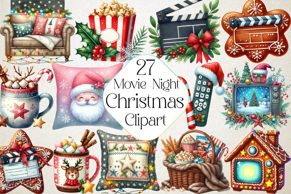 Christmas Movie Night Clipart, an Illustration by DreamPrint404 (Photo 1 of 5)