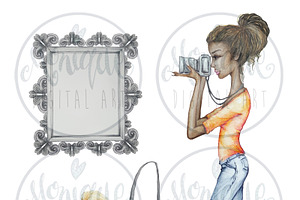 Camera Girl Clipart Watercolor