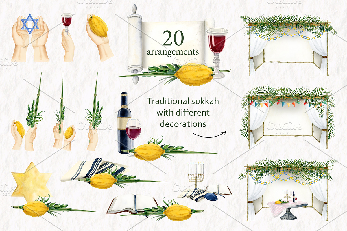 Sukkot Jewish Holiday Clipart, a Seasonal Illustration by Elena Malgina Clipart (Photo 3 of 11)