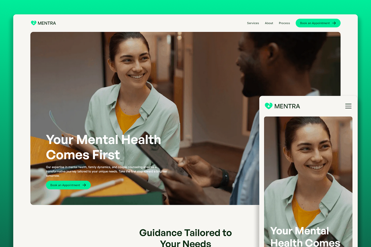 Mentra Health Coach Framer Template, a Landing Page Template by Flow Samurai Templates (Photo 1 of 4)