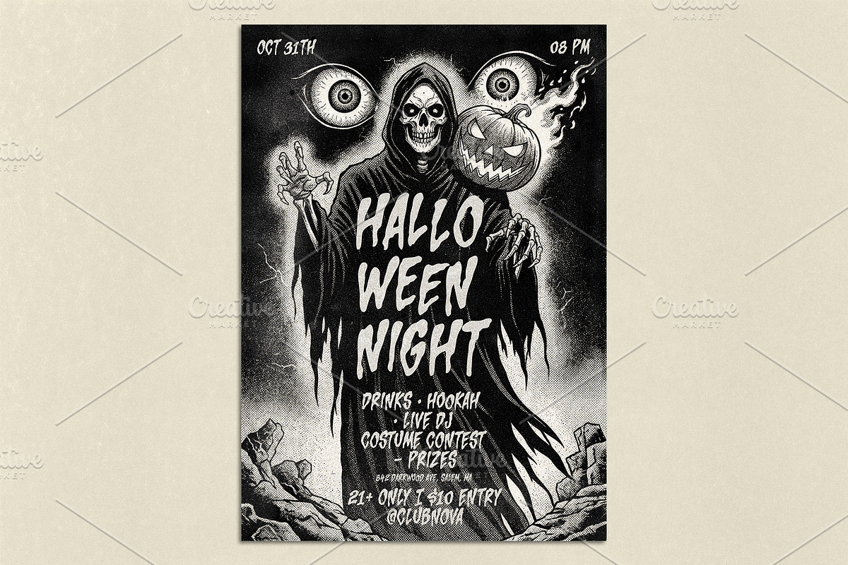 Vintage Halloween Night Poster, a Poster Template by Black Cat Studio (Photo 3 of 4)