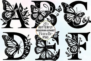 Butterfly Monogram Alphabet PNG, an Illustration by CraftArtStudio