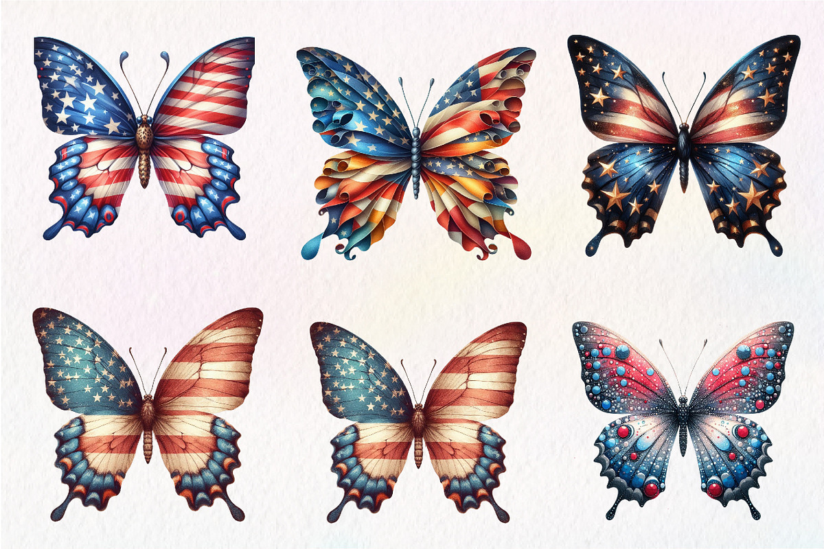 Watercolor 4th of July Butterfly Cli, an Illustration by CreationArt (Photo 9 of 9)