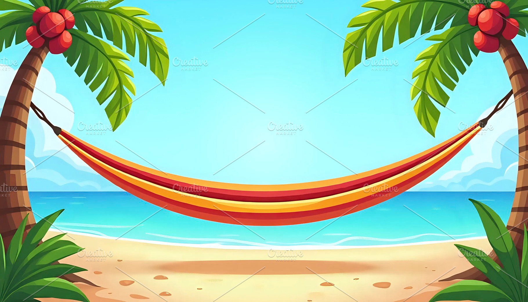 Island With Colorful Hammocks Betwee, a Photo by LOGOCREATIVE