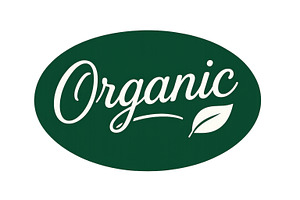 Organic food label sticker on green, an Illustration by Dvoevnore photos