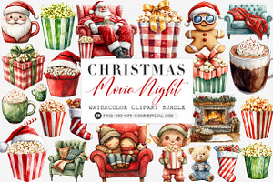 Christmas Movie Night Clipart, an Illustration by SinaCreation