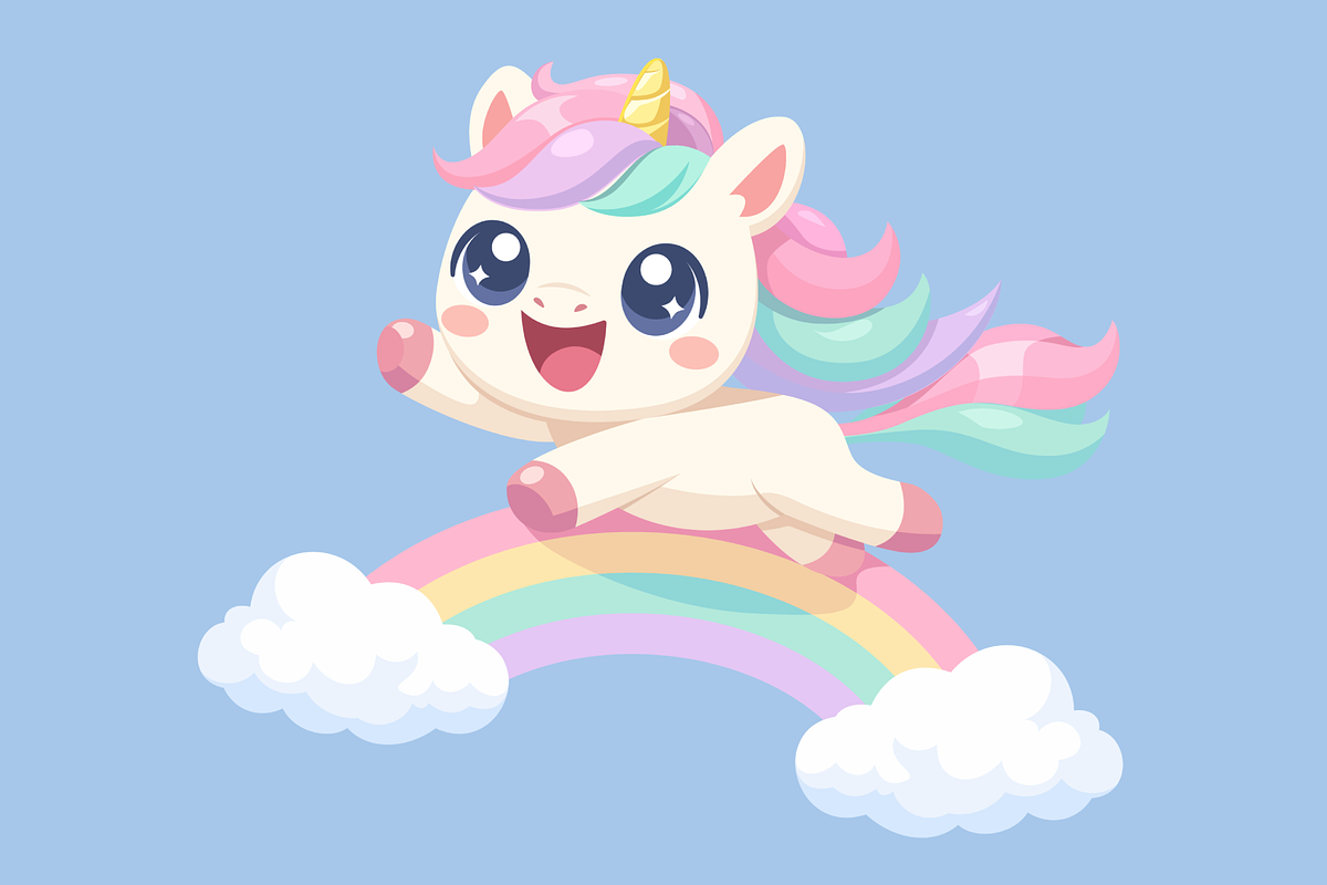 Baby Unicorn Riding Rainbow Kawaii, an Animal Illustration by Artpon Illustration (Photo 2 of 3)