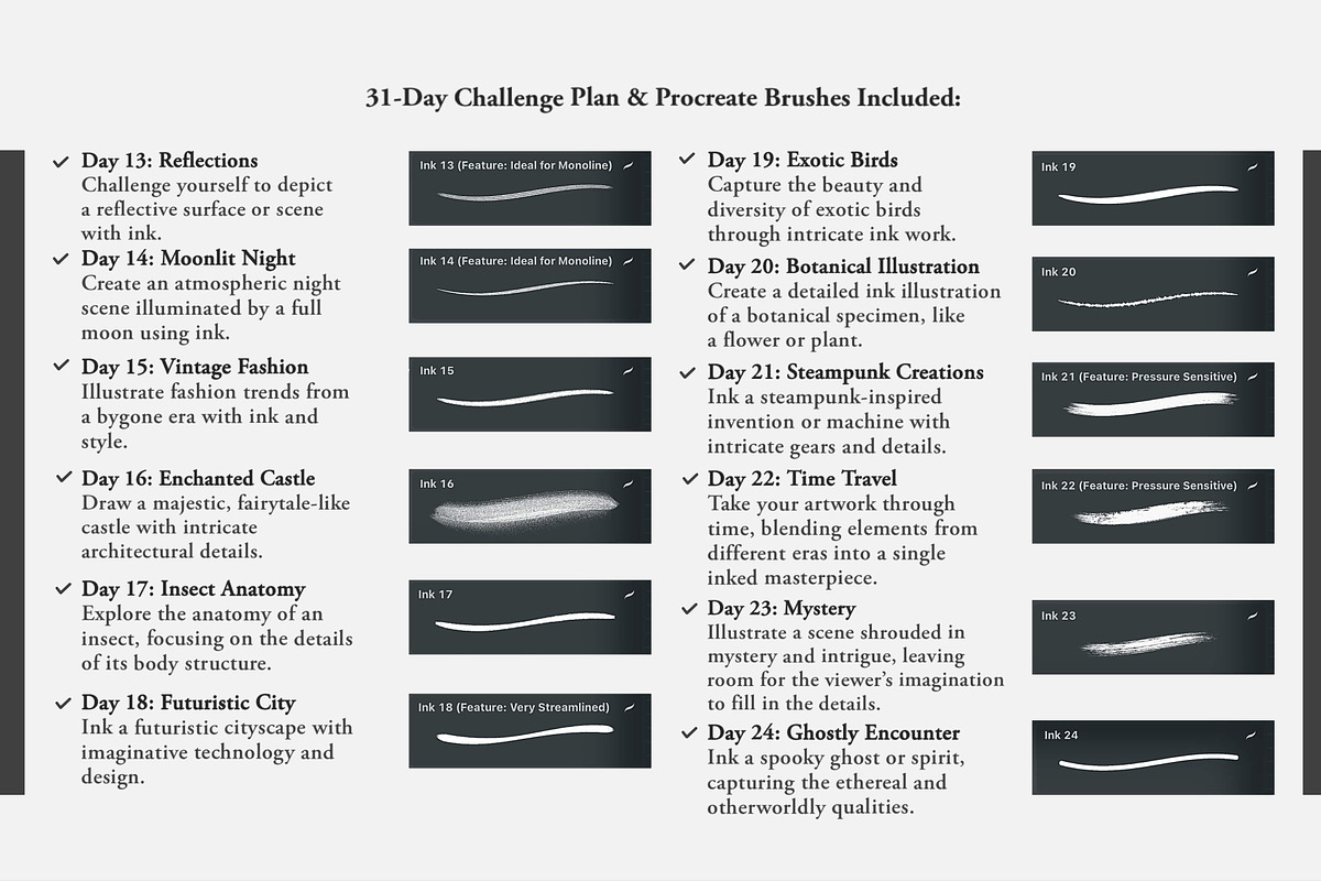 The Inktober Challenge Procreate Kit, a Brush Add-On by Digi Life (Photo 5 of 9)