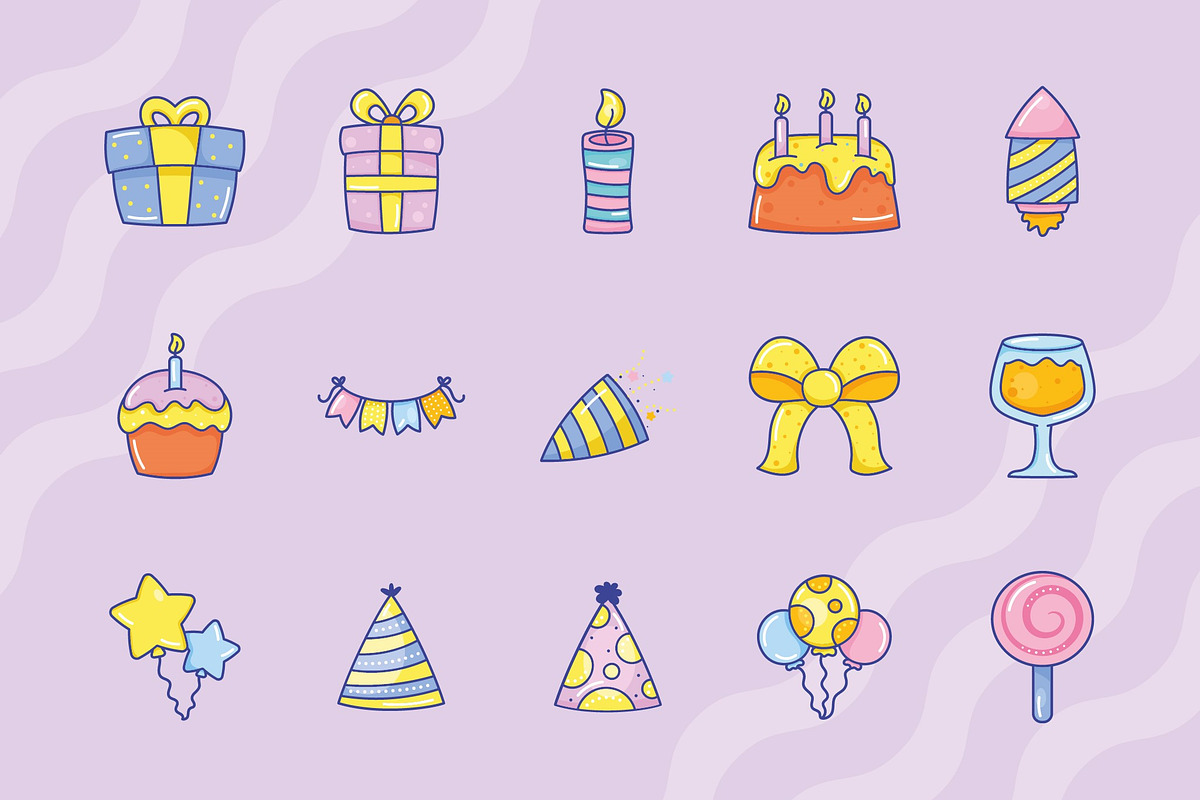 Birthday Festive Party Icons Set, a Templates & Theme by studiogstock (Photo 1 of 4)