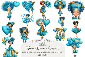 Quirky Valentine Day Woman Clipart, an Illustration by DreamCafeArt