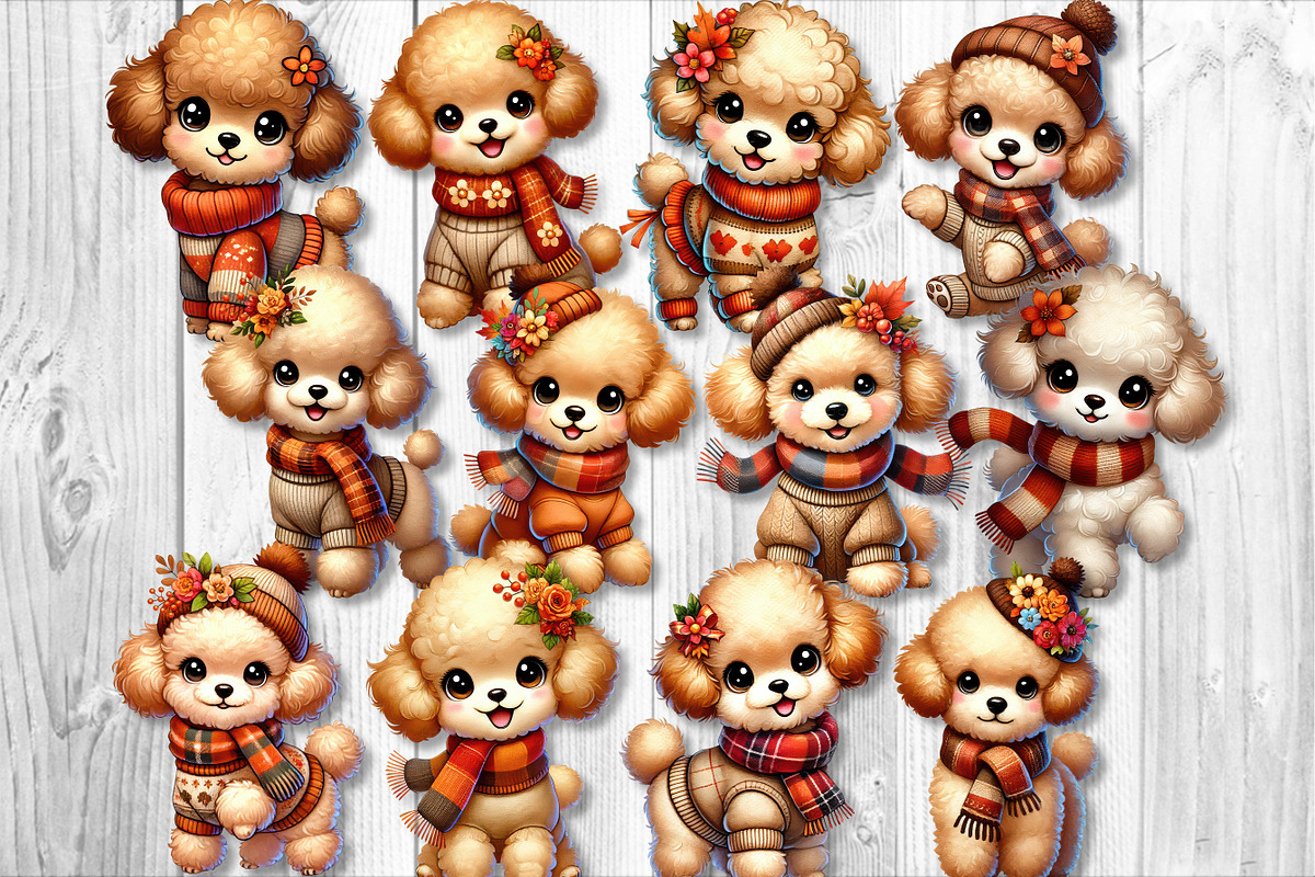 Cute Autumn Poodle Clipart Set, a Seasonal Illustration by V Design Creator (Photo 9 of 9)