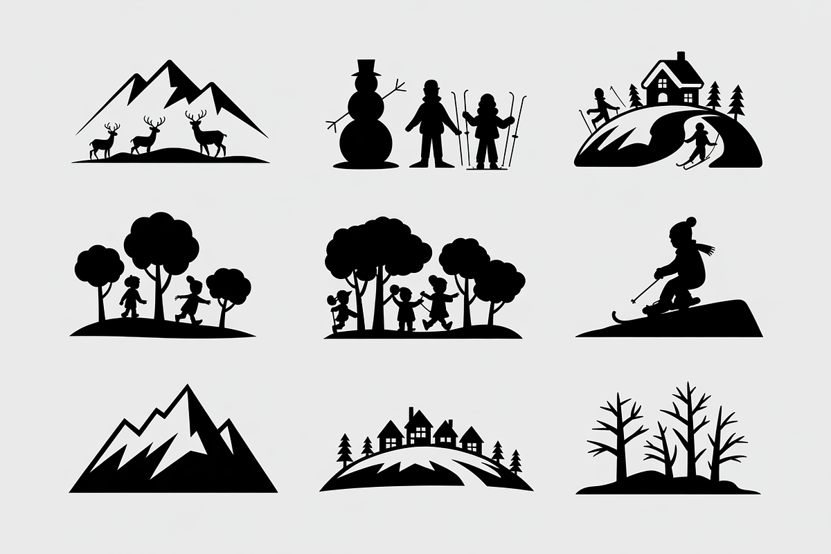winter landscape snowman silhouettes, an Illustration by Amazin_art (Photo 7 of 7)